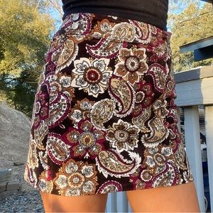 Vintage Mini Skirt, Cherokee Vintage, XS, paisley print, floral print, corduroy